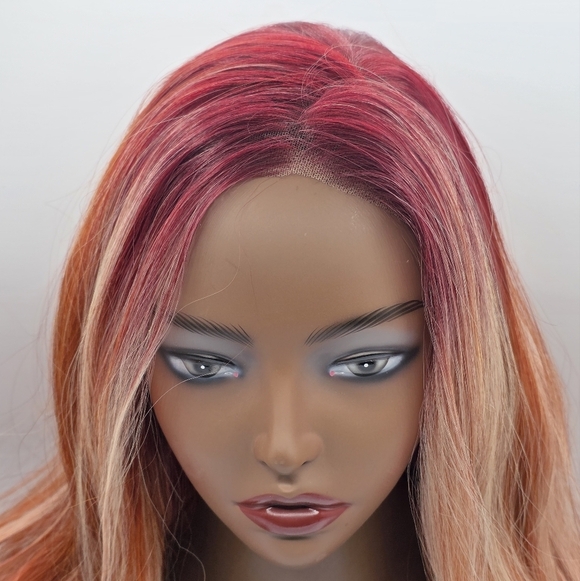 Chelsey Smith Crowns Cosmetics Cayenne Luxe Red & Blonde Wavy Lace Front Wig - Picture 2 of 12
